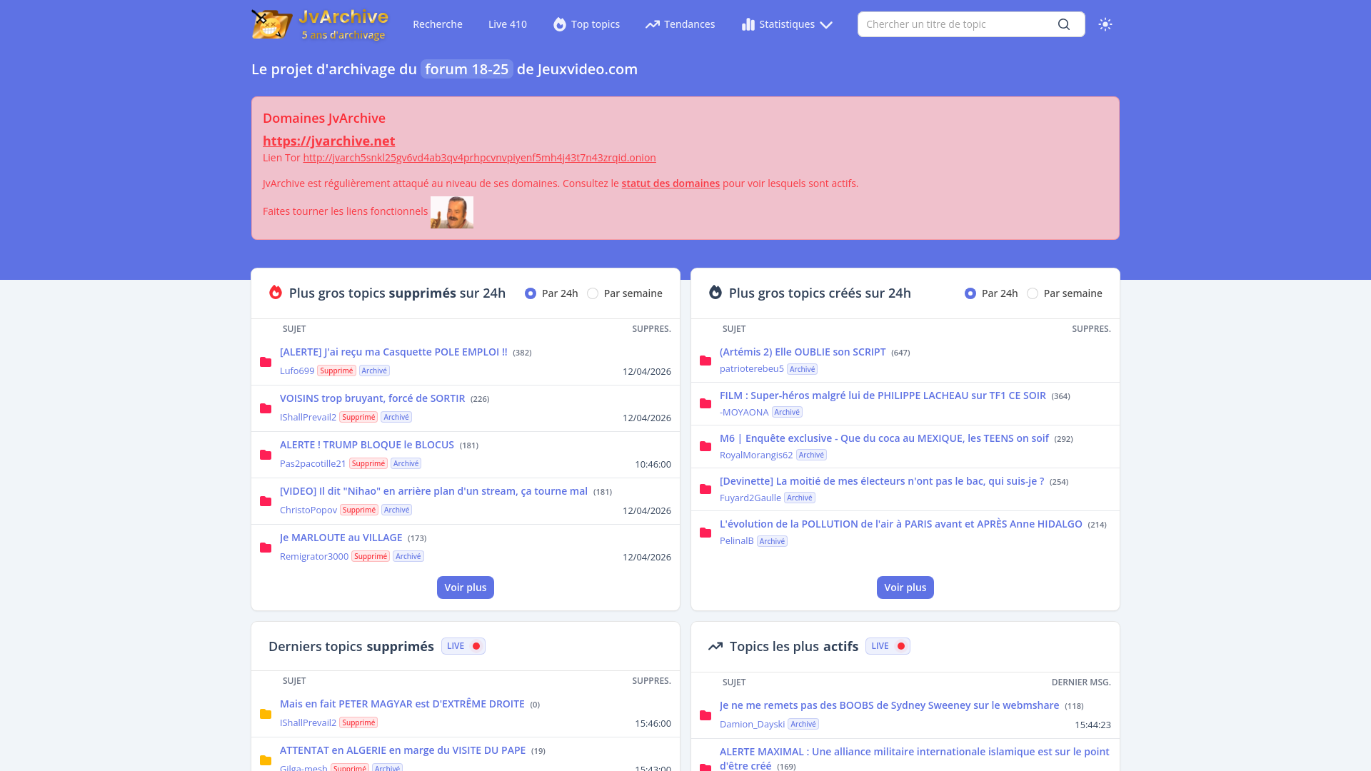 website screenshot of https://jvarchive.net/