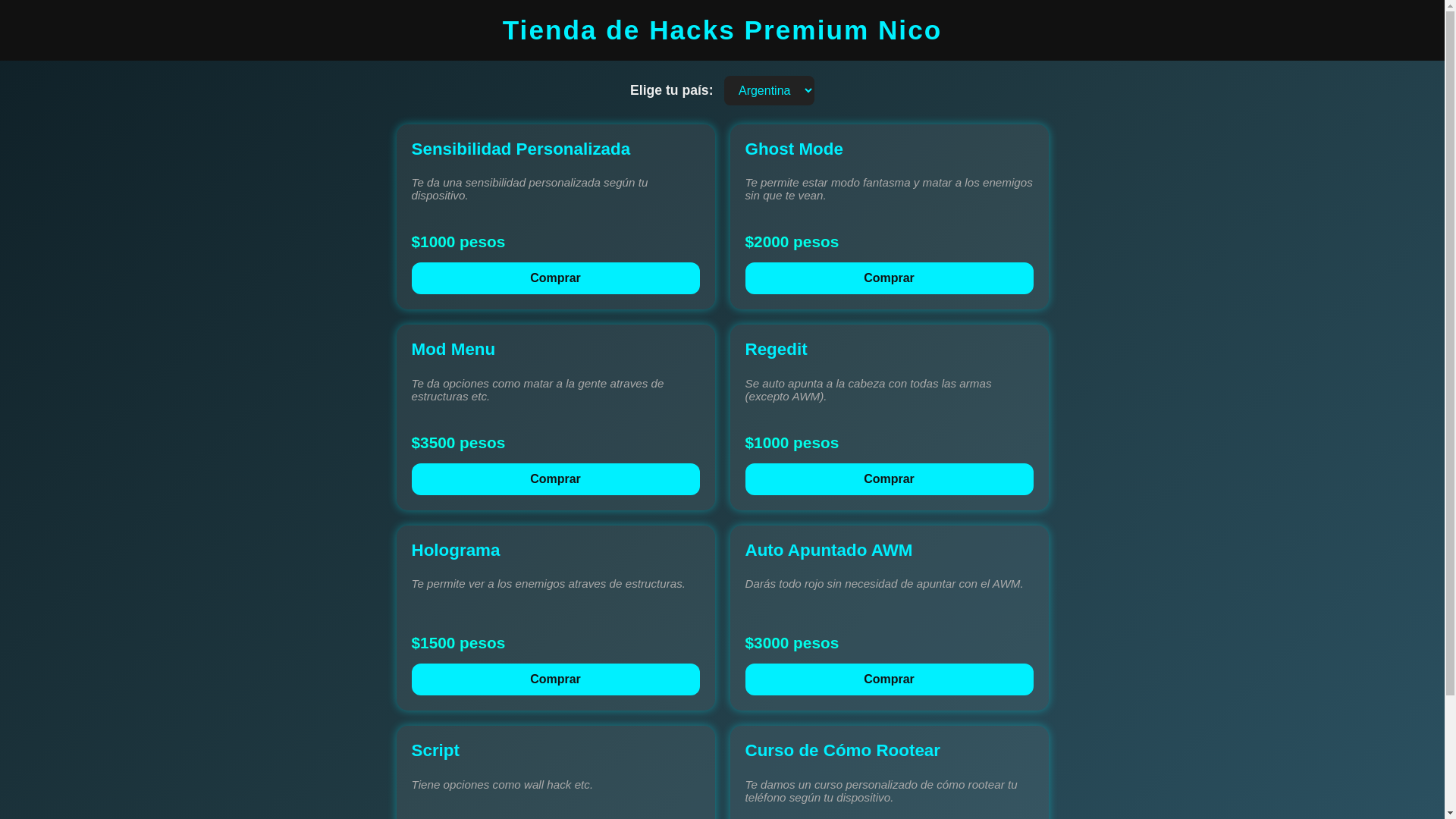 website screenshot of https://tiendahacks.pages.dev/