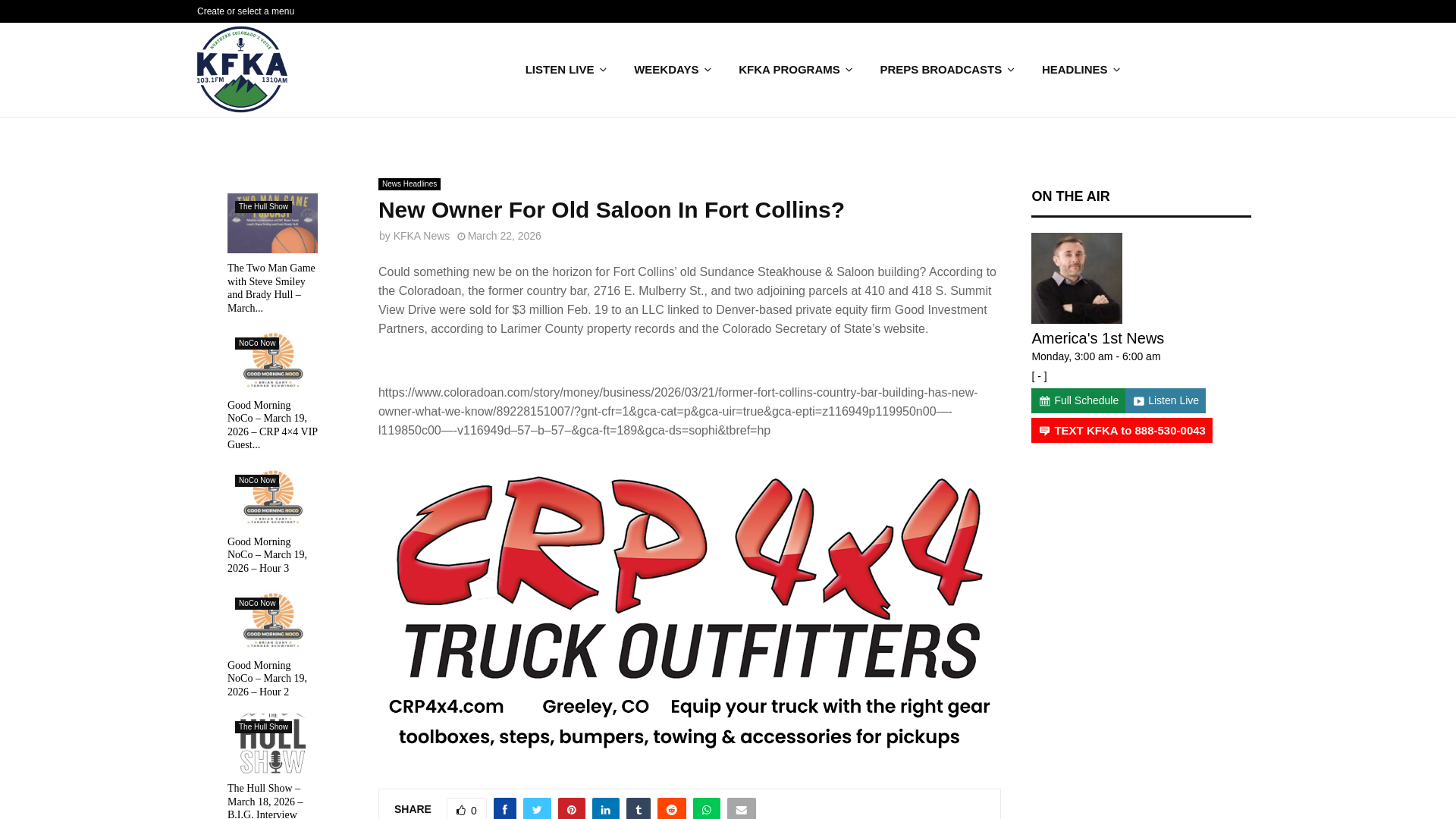 website screenshot of https://1310kfka.com/news/03/new-owner-for-old-saloon-in-fort-collins/