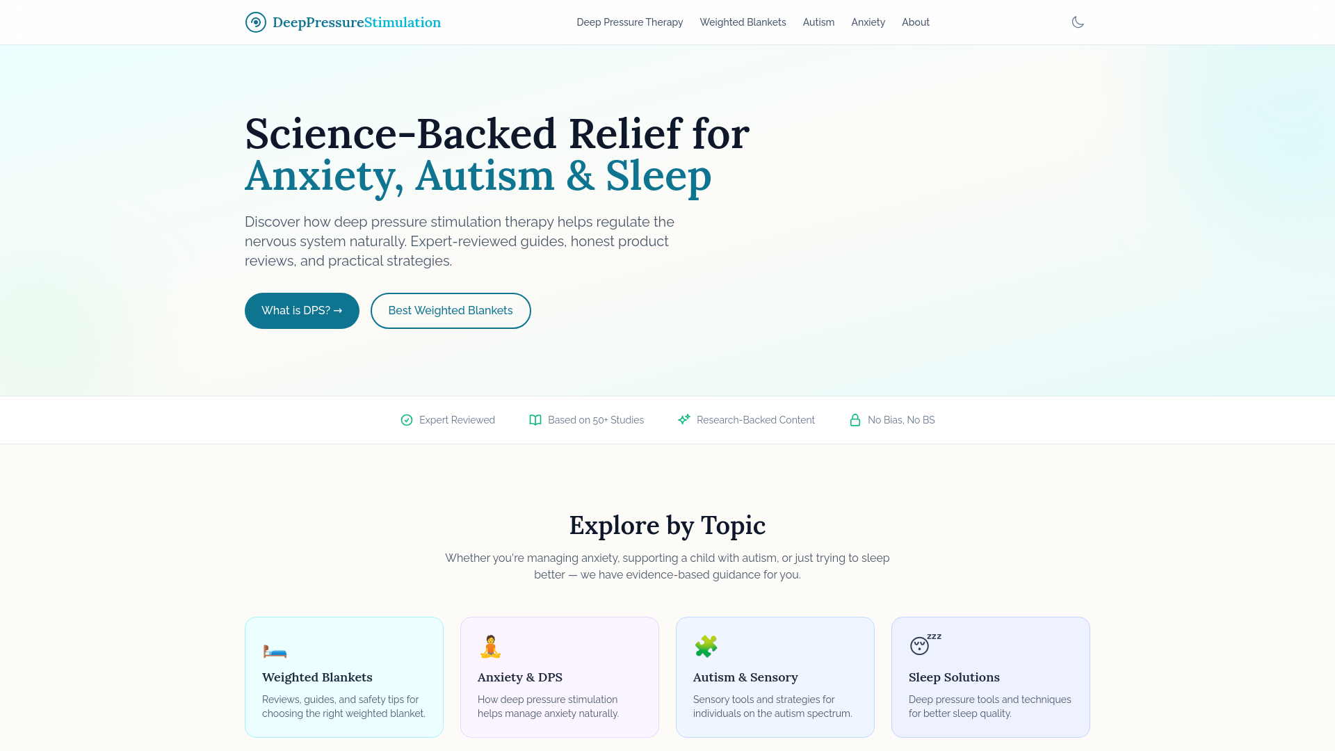 website screenshot of https://deeppressurestimulation.pages.dev/