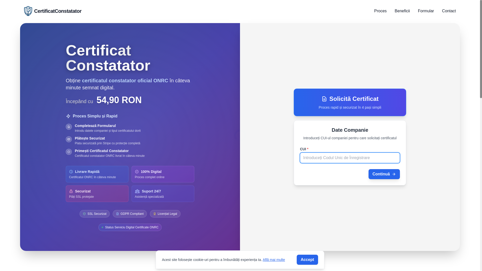 website screenshot of https://certificat-constatator-onrc.ro/