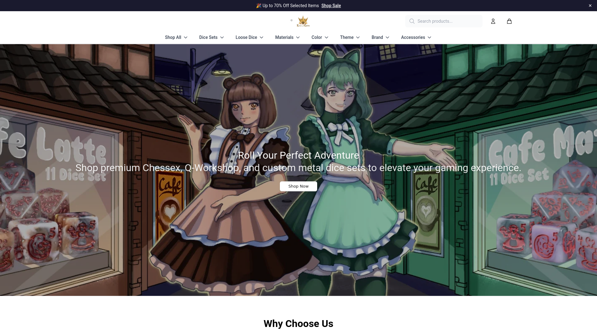 website screenshot of https://dnddiceonline.shop/