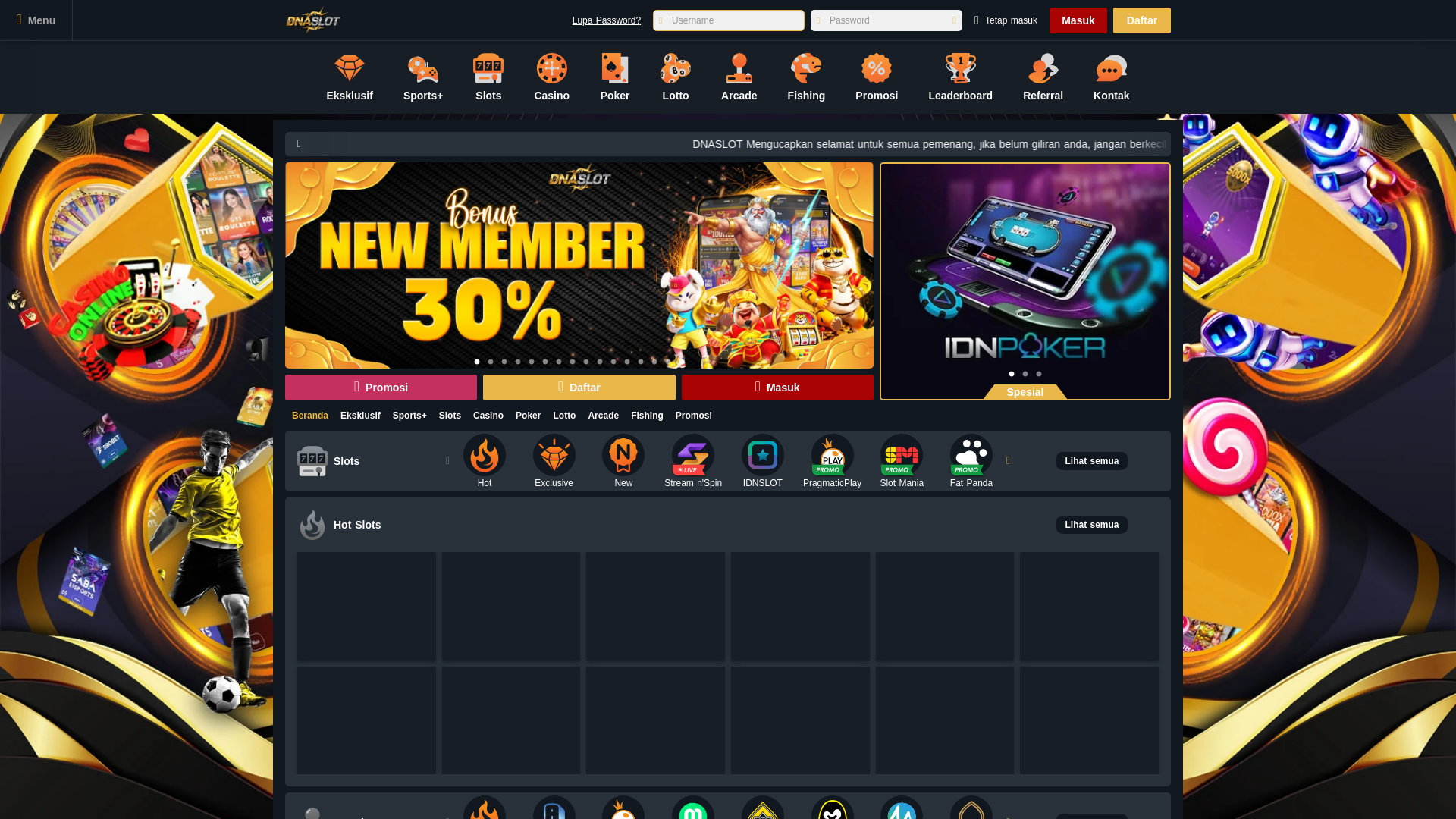 website screenshot of https://dnaslot16.com/