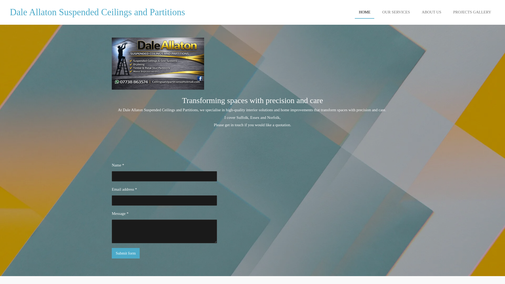 website screenshot of https://dalesceilingsandpartitions.co.uk