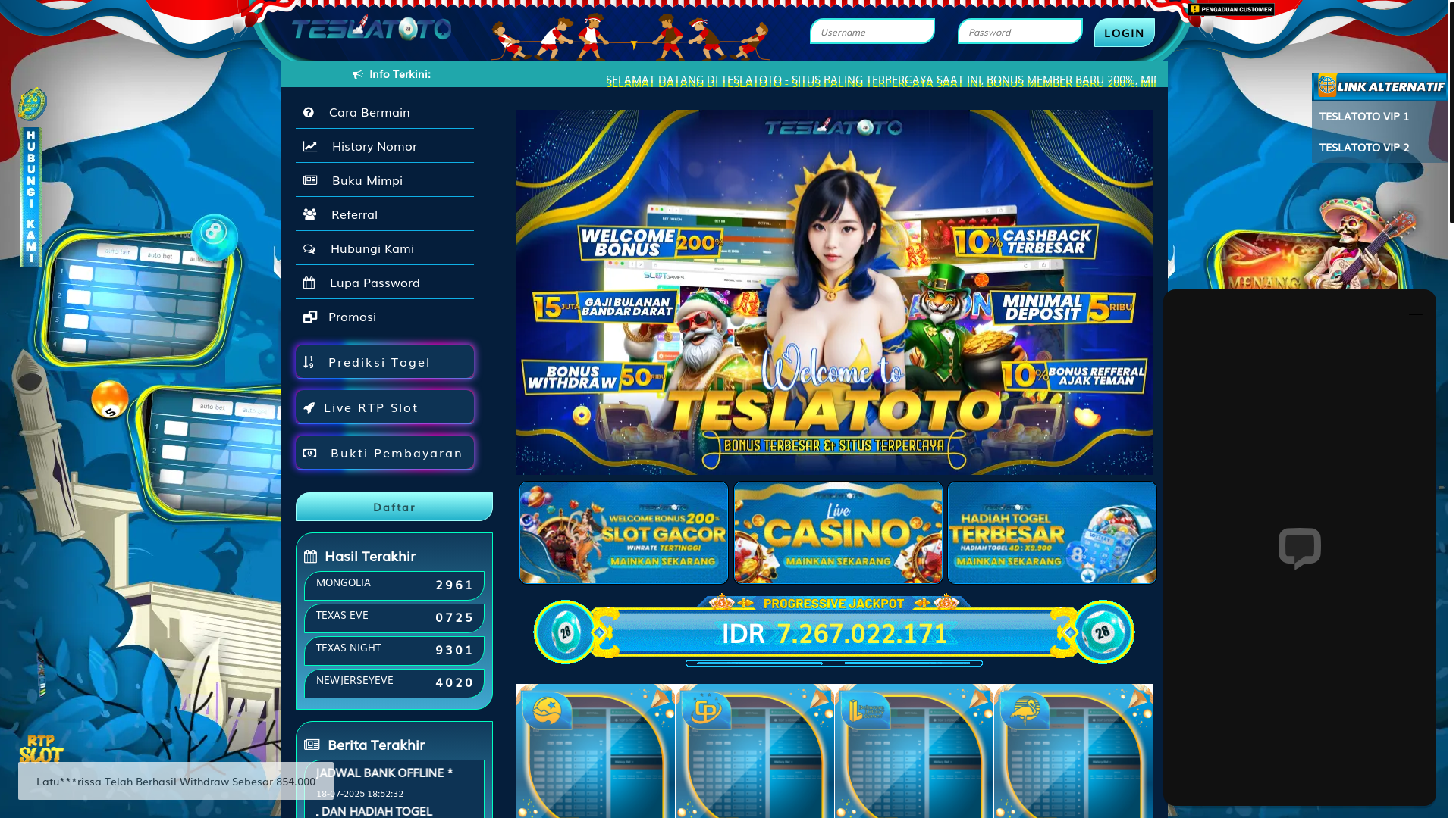 website screenshot of https://teslatoto500.com/