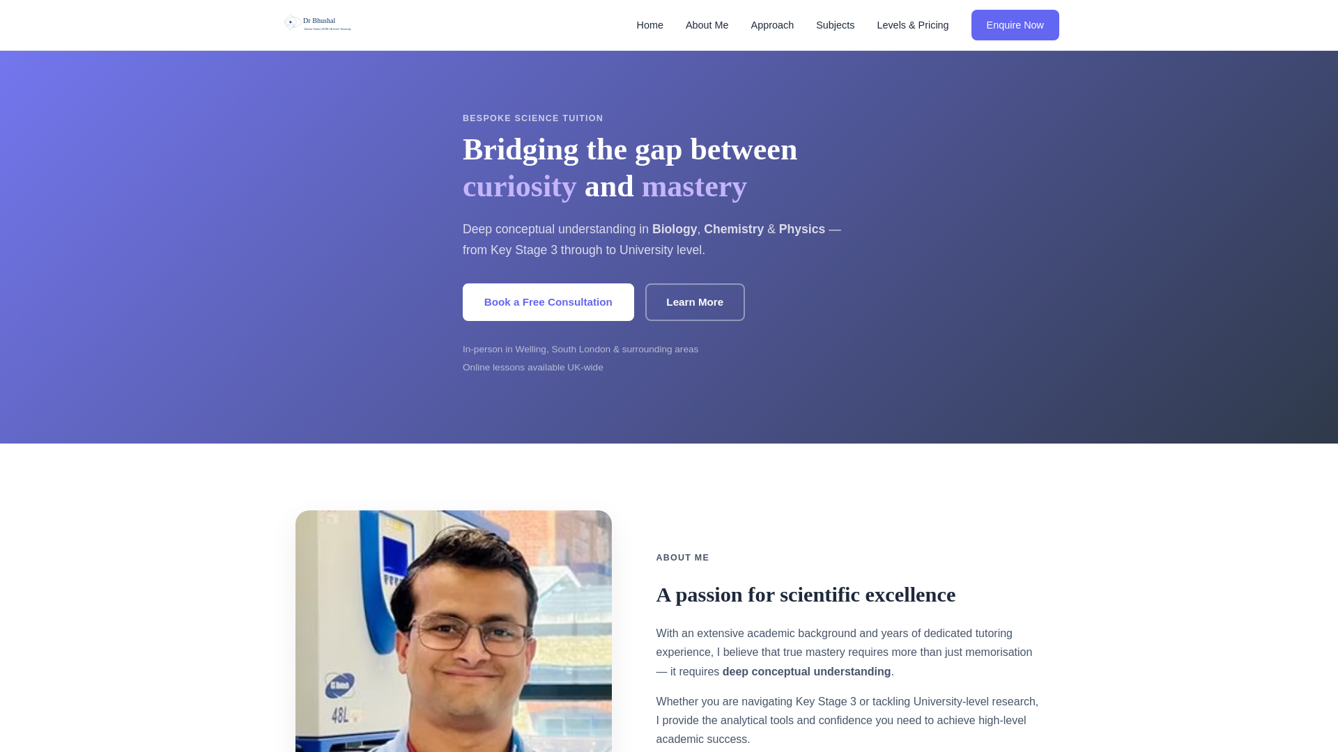 website screenshot of https://drbhushal.co.uk/