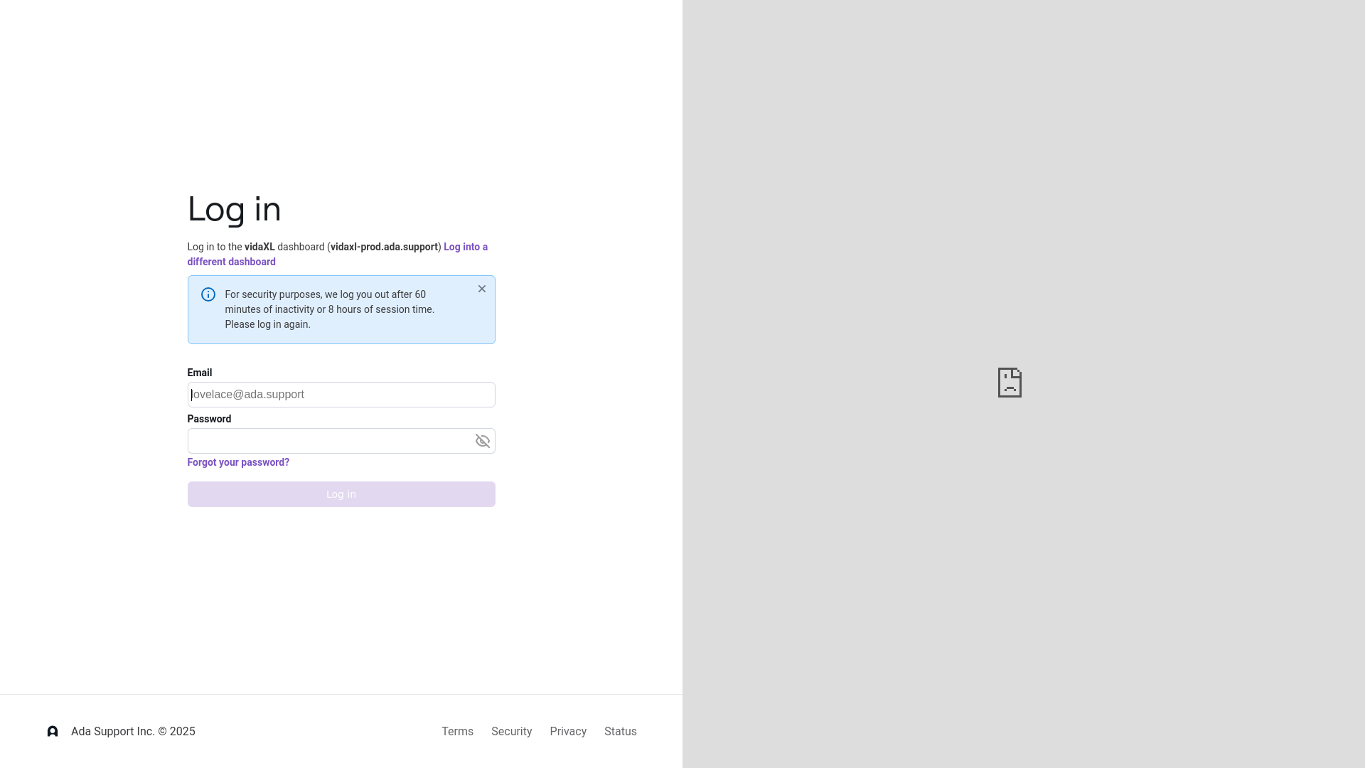 website screenshot of https://vidaxl-prod.ada.support/
