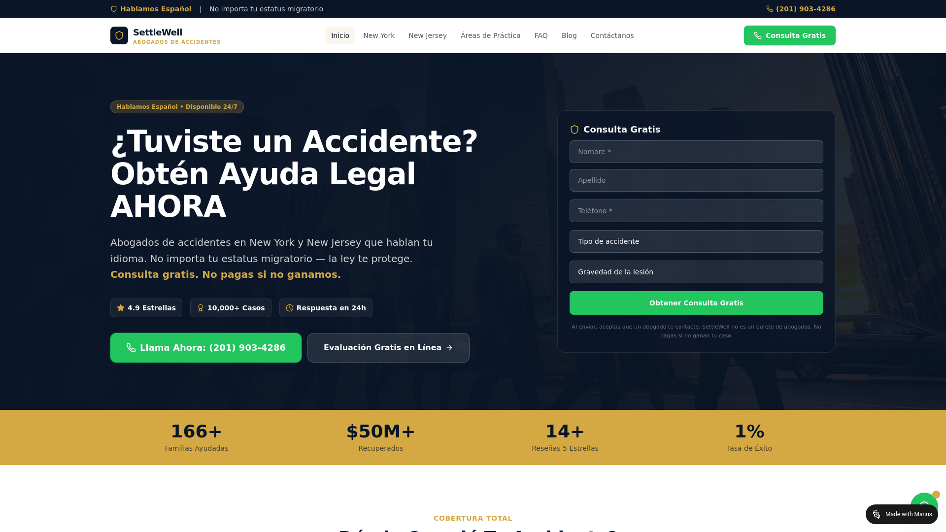 website screenshot of https://ayudaaccidenteya.com/