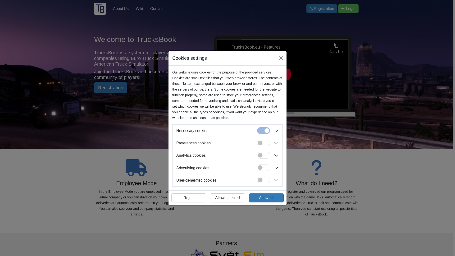 website screenshot of https://trucksbook.eu/