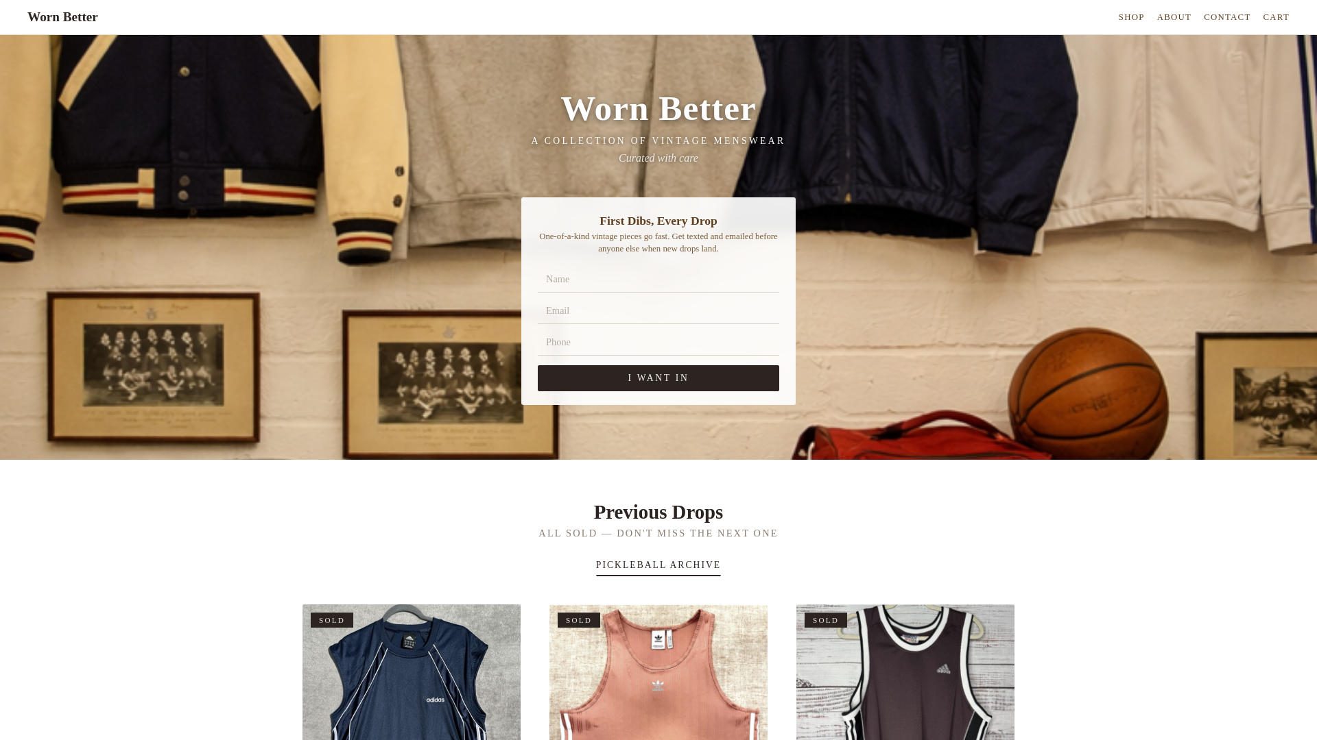 website screenshot of https://wornbetter.shop