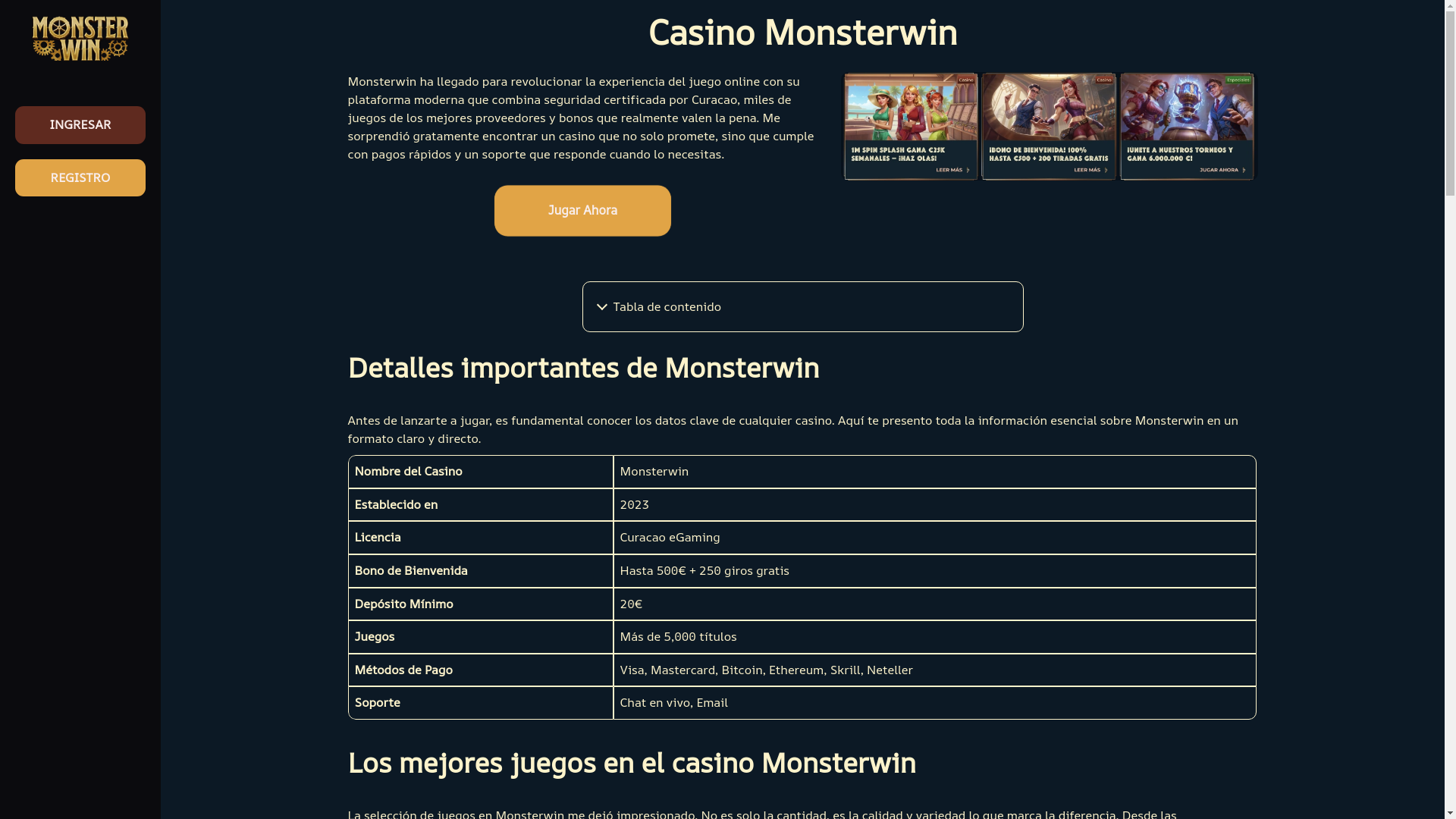 website screenshot of https://monsterwin-casino.org/