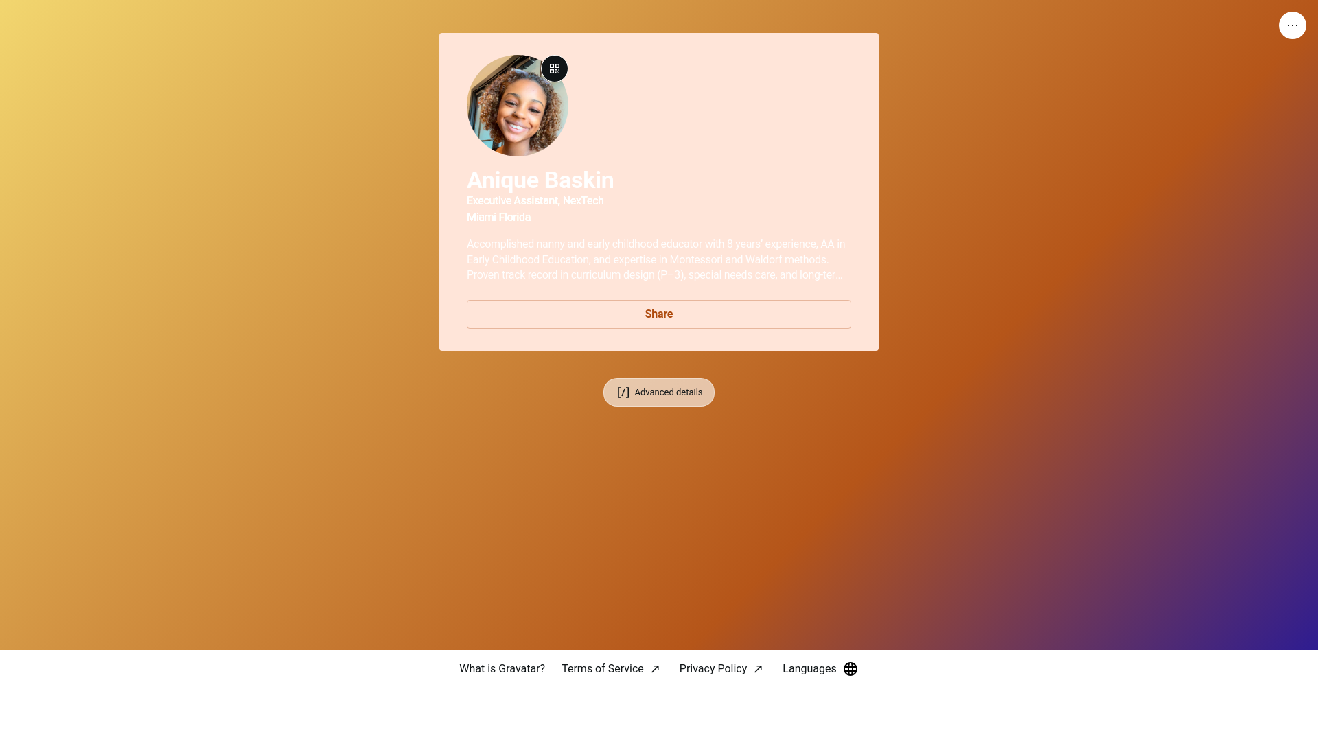 website screenshot of https://aniquebaskin.link/