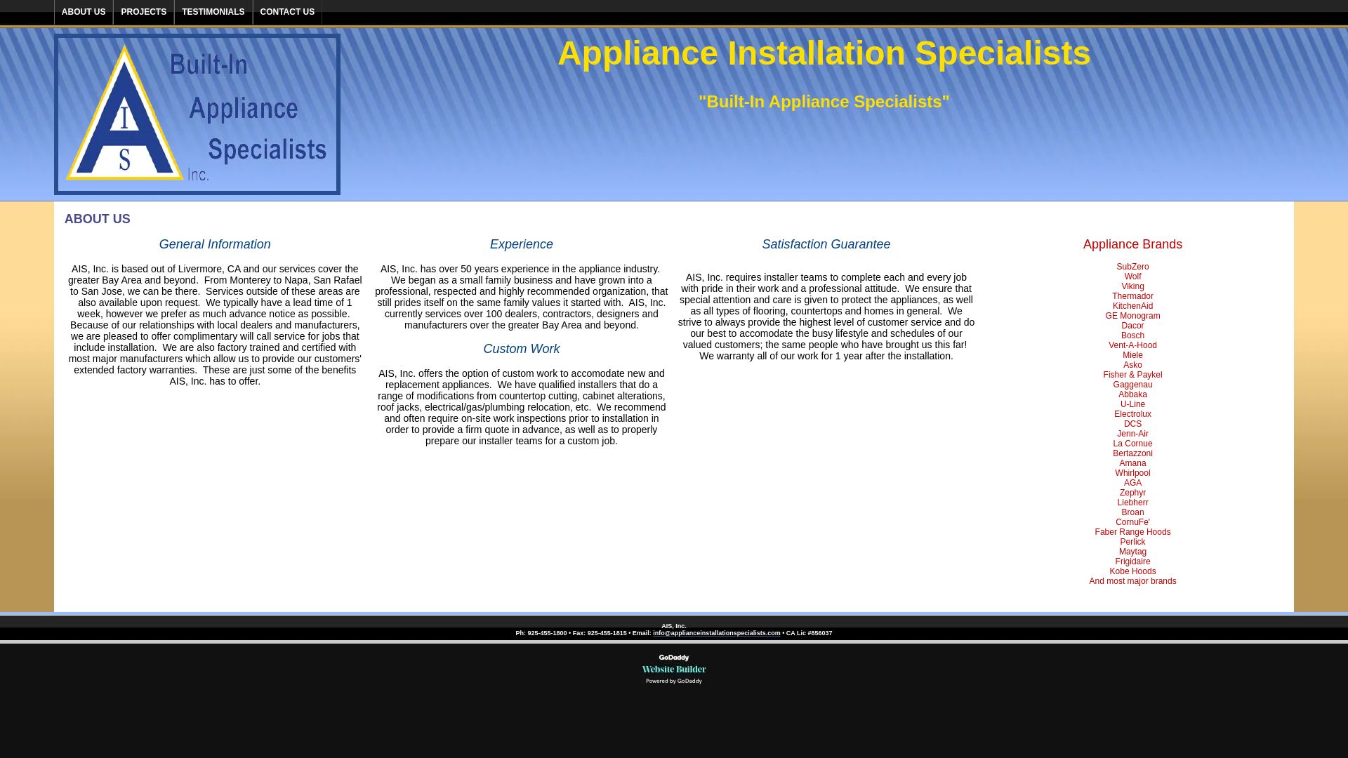 website screenshot of https://applianceinstallationspecialists.com/