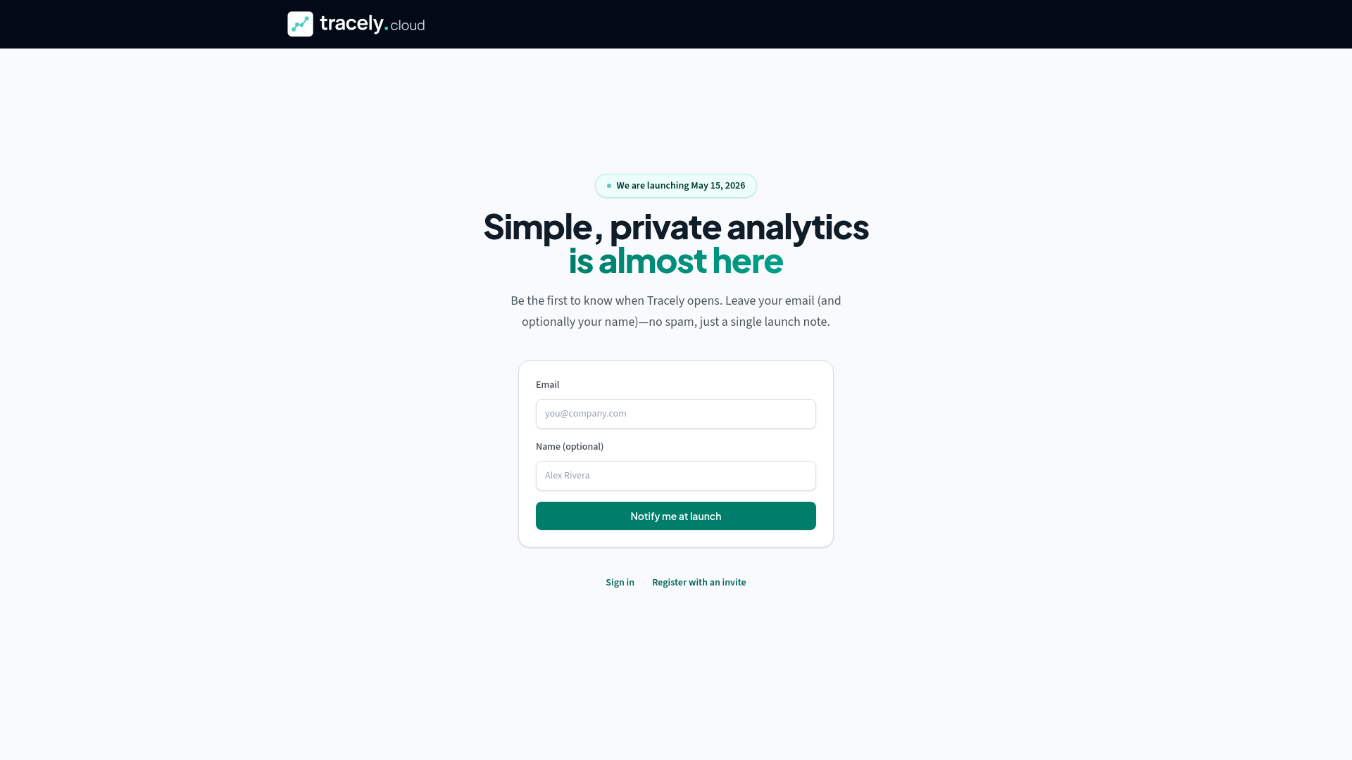 website screenshot of https://tracely.cloud/