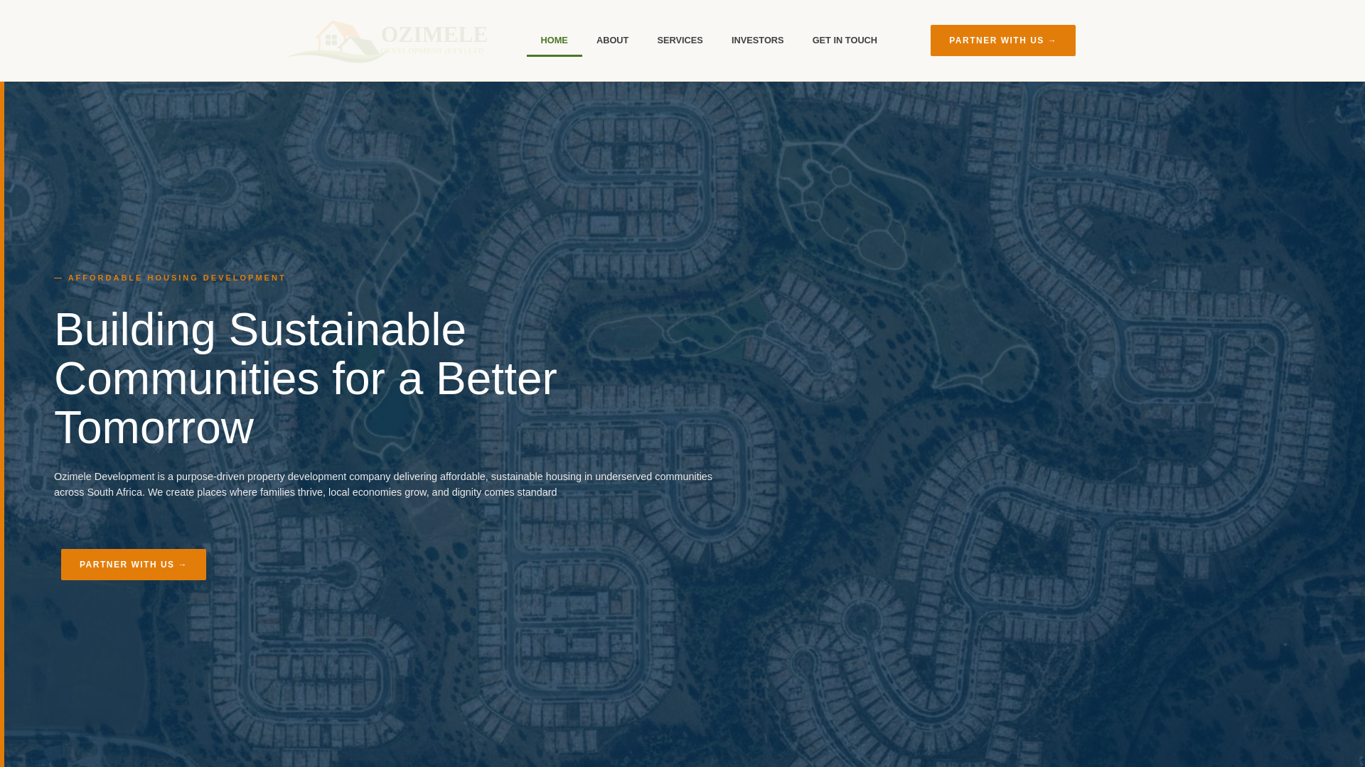 website screenshot of https://ozimeledevelopment.co.za/