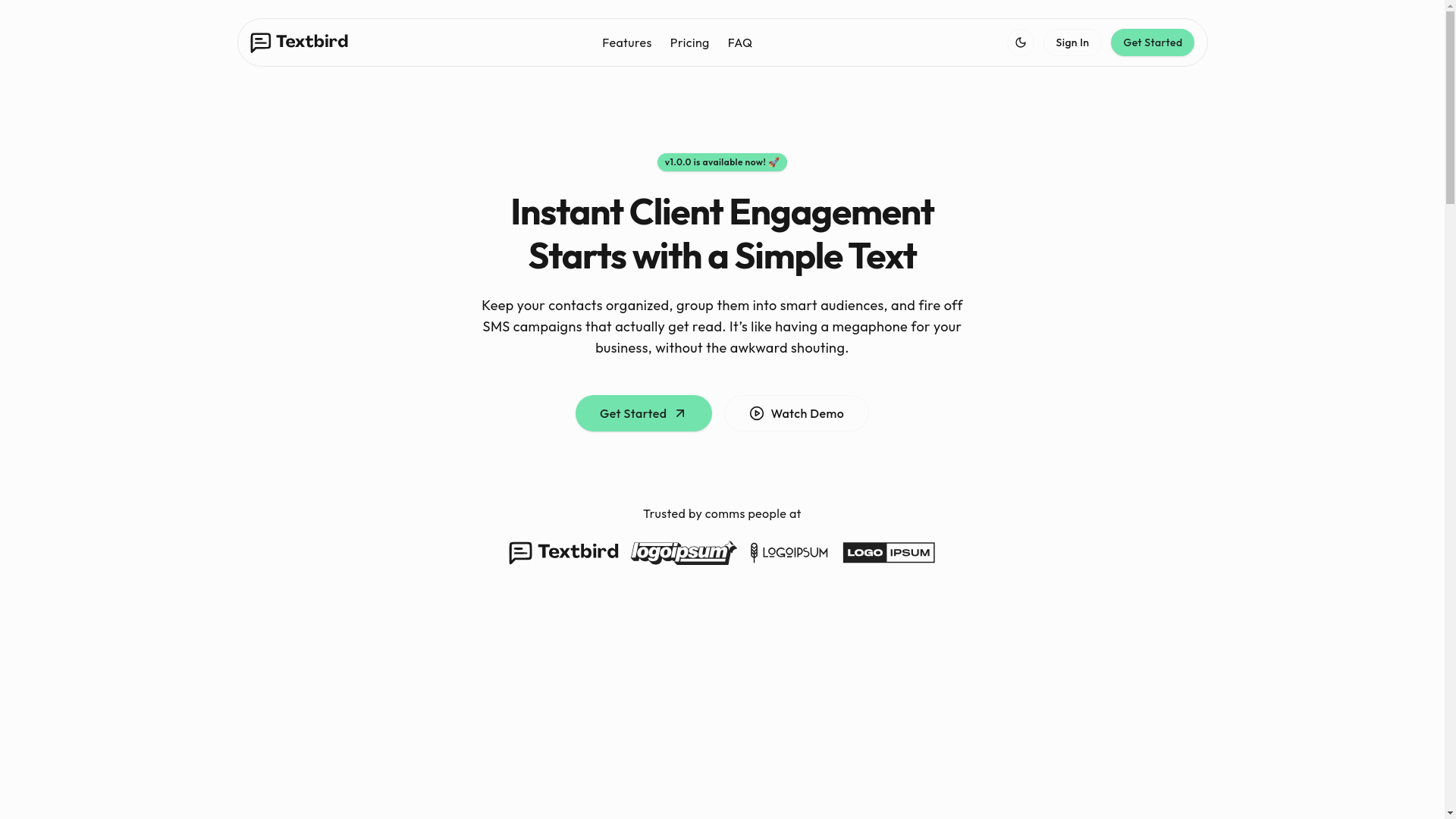 website screenshot of https://textbird.co.ke/