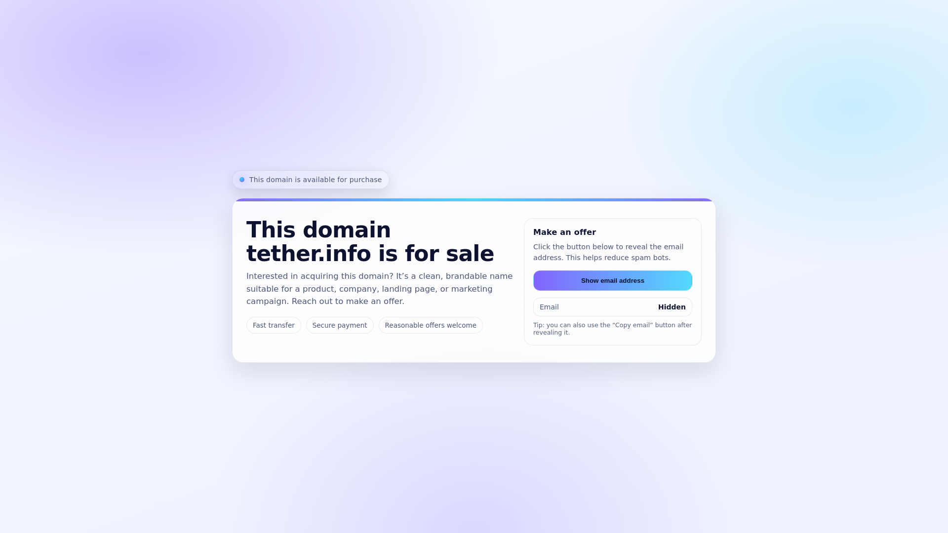 website screenshot of https://tether.info/