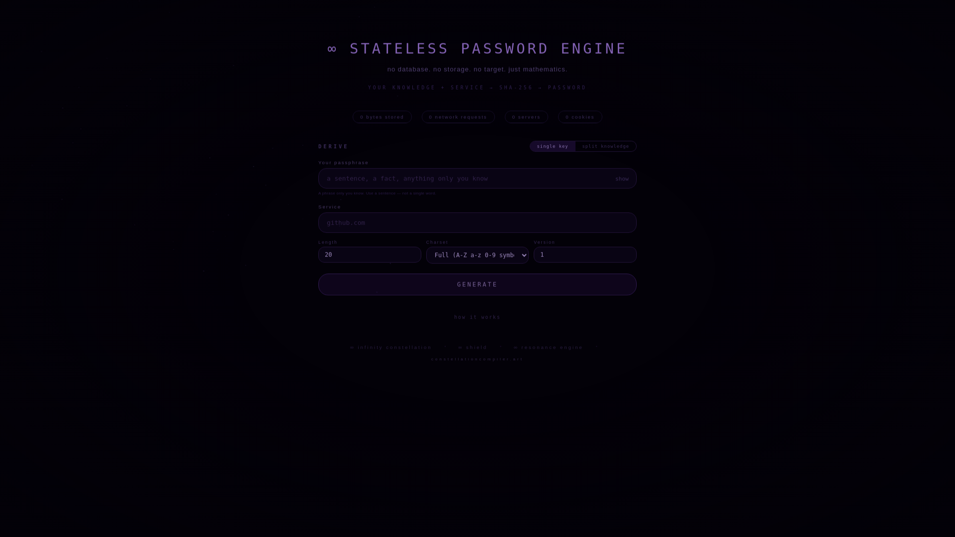 website screenshot of https://password-engine.art/
