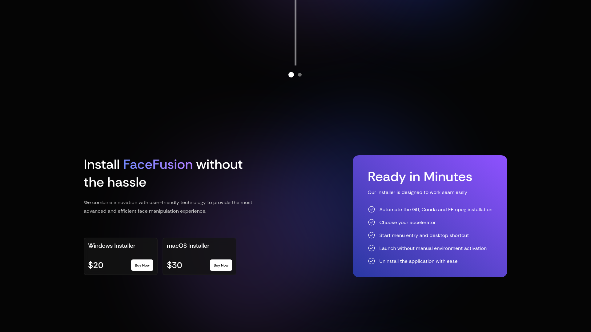 website screenshot of https://facefusion.io/#download-now