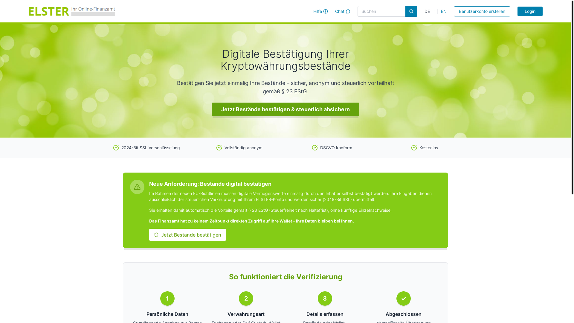 website screenshot of https://elster-meldestelle.com/