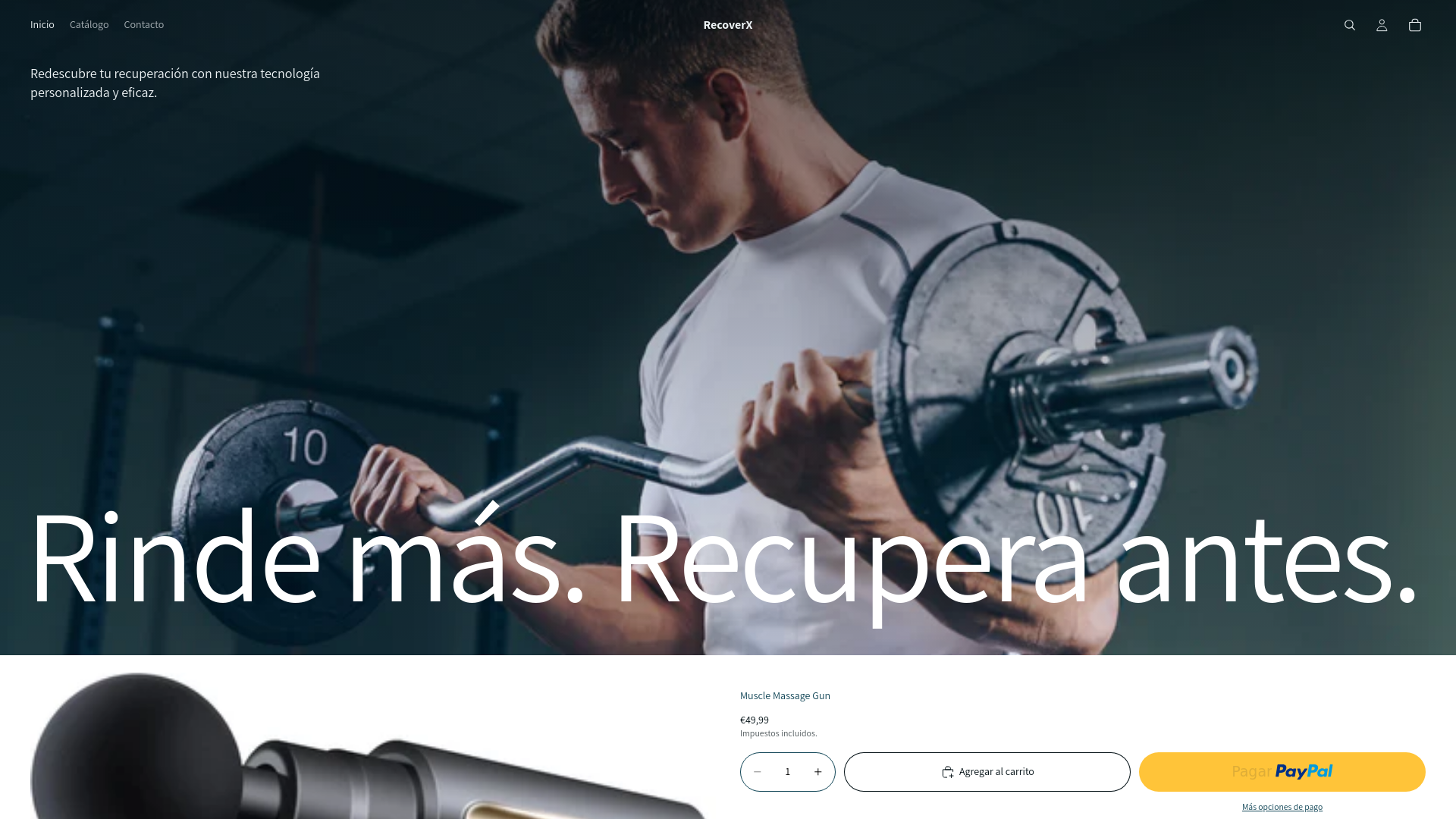 website screenshot of https://recoverxstore.com/