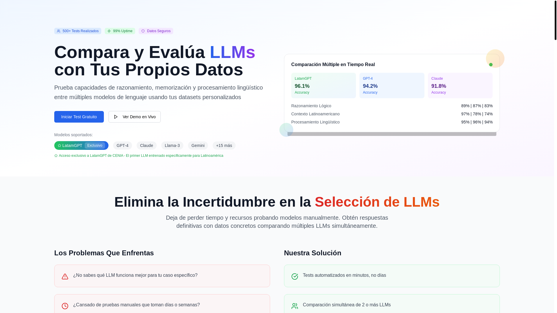 website screenshot of https://latamtestbench.cl/