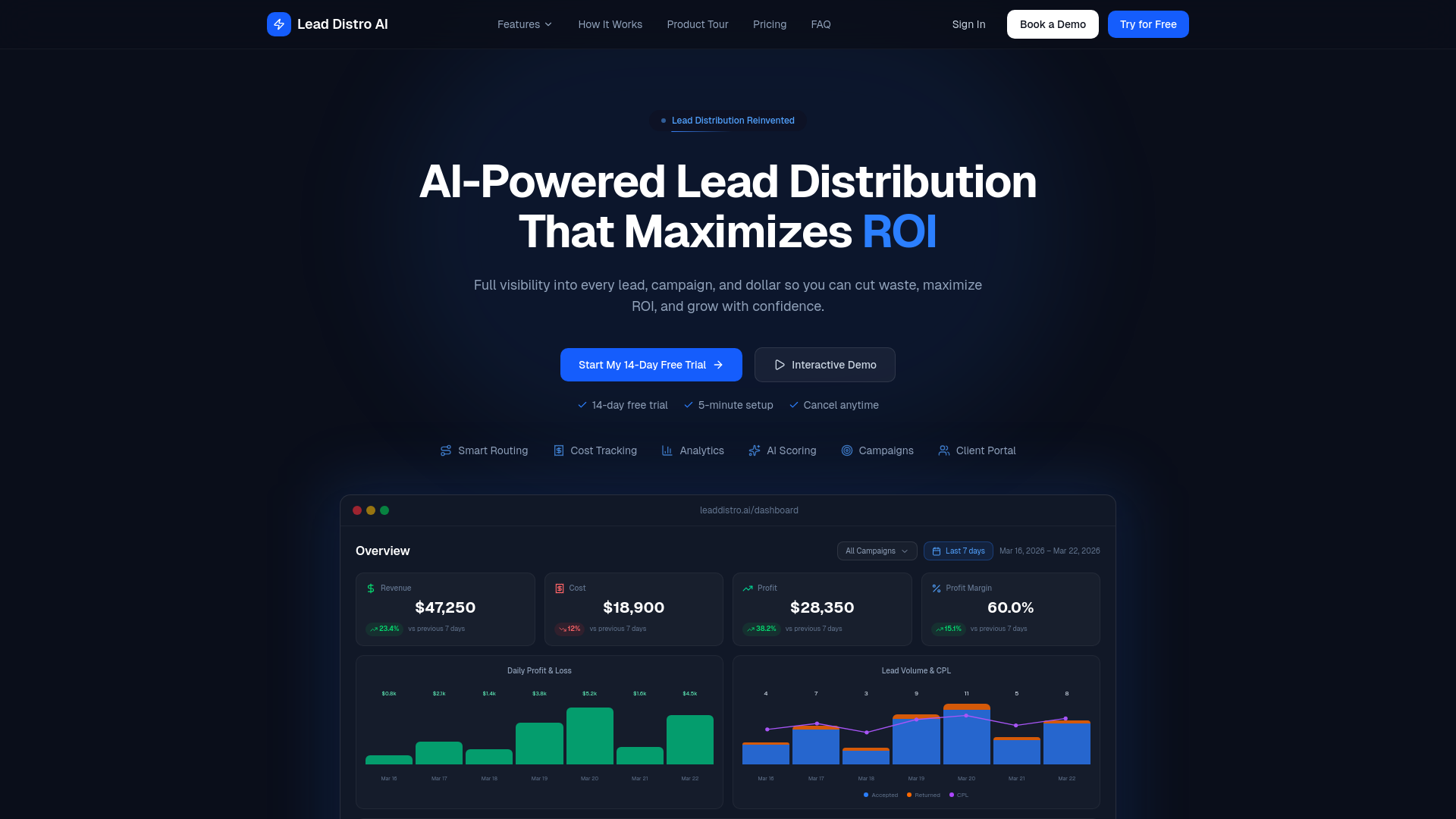 website screenshot of https://leaddistro.ai/