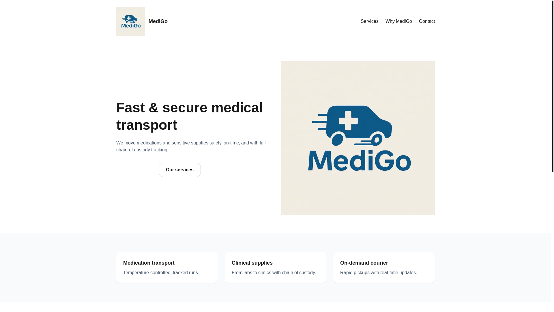 website screenshot of https://medigo-transport.com/