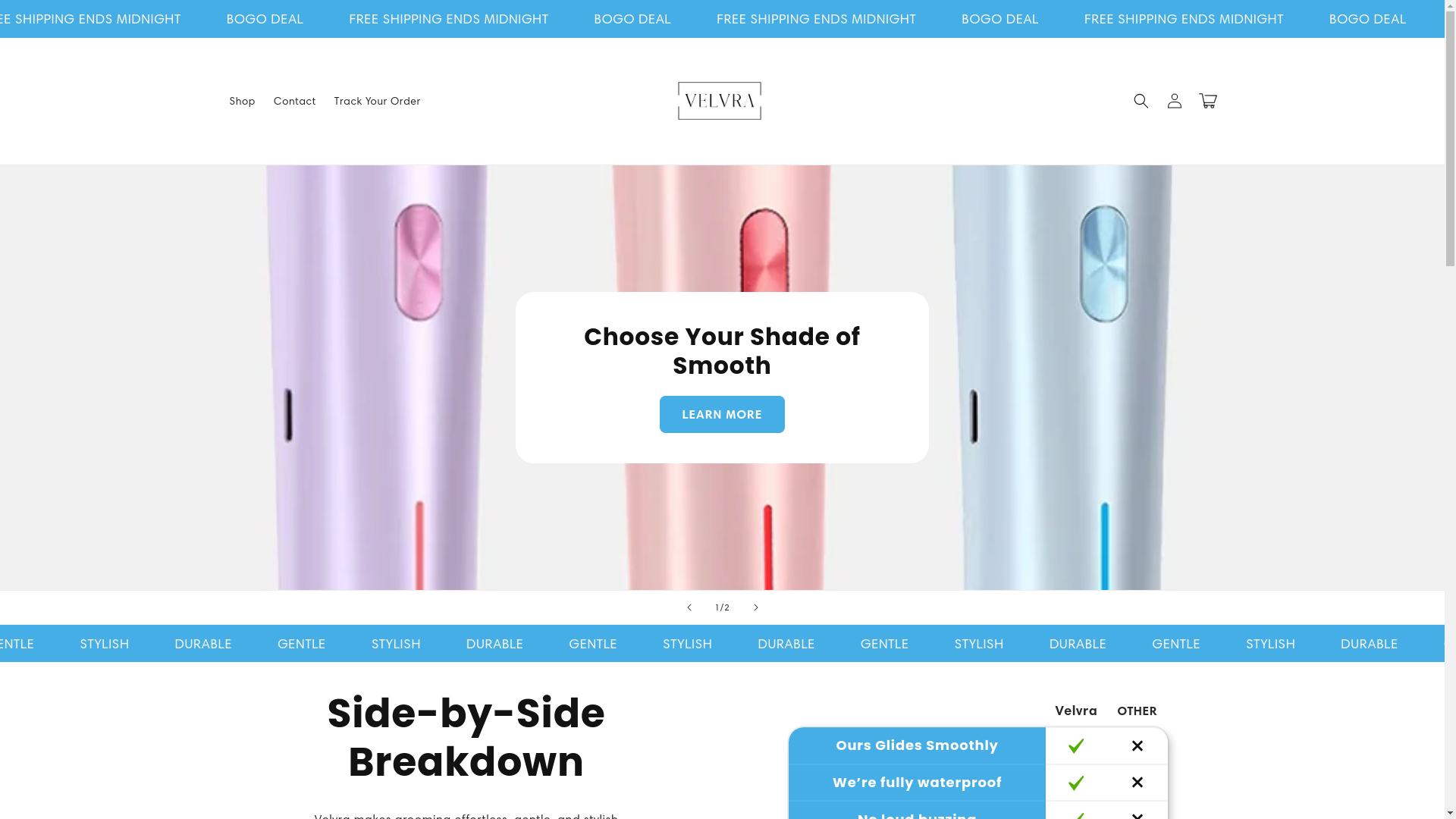website screenshot of https://thevelvra.store/