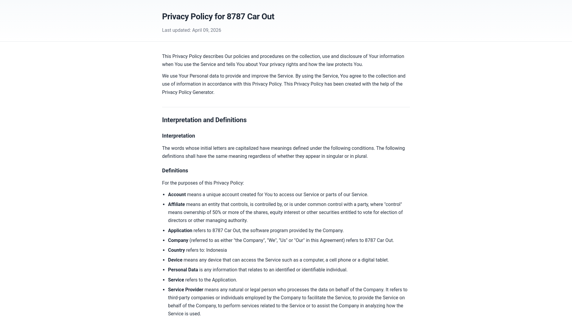 website screenshot of https://carout-privacy.pages.dev/
