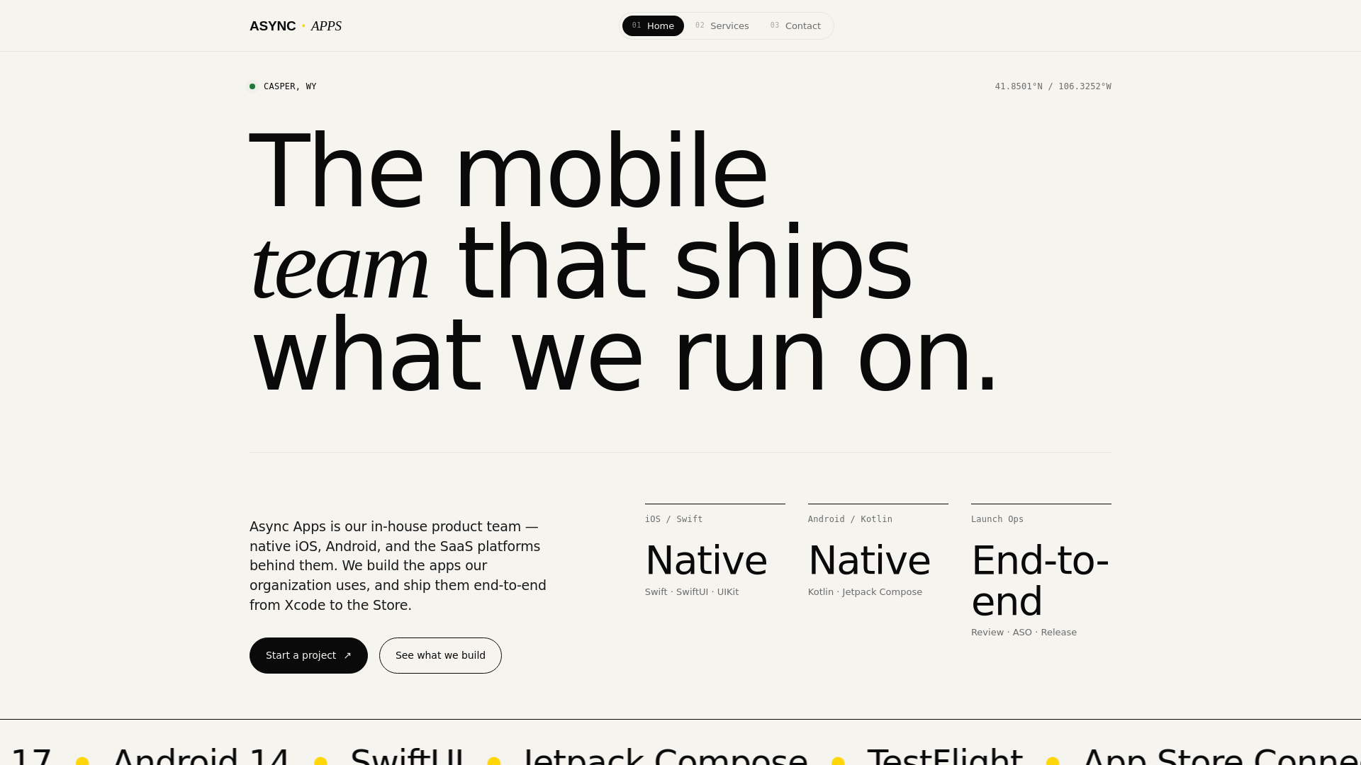 website screenshot of https://asyncapps.llc/