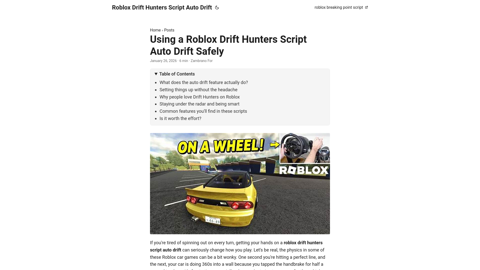 website screenshot of https://roblox-drift-hunters-script-auto-drift.pages.dev/