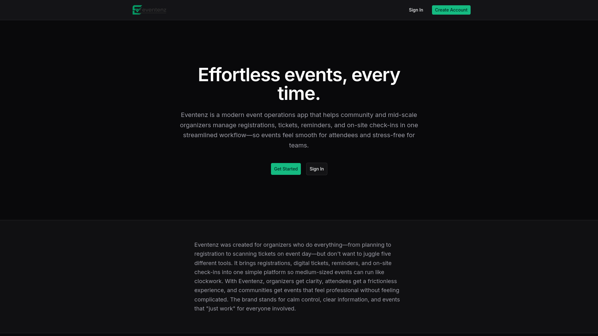 website screenshot of https://eventenz.com/