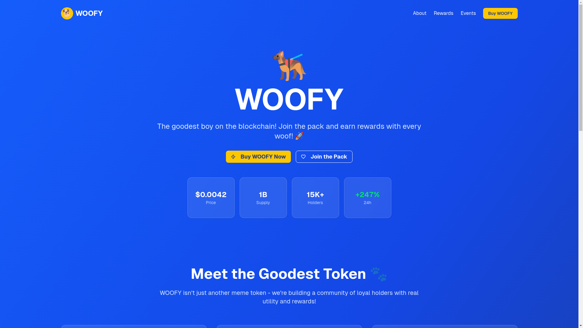 website screenshot of https://woofy.meme/