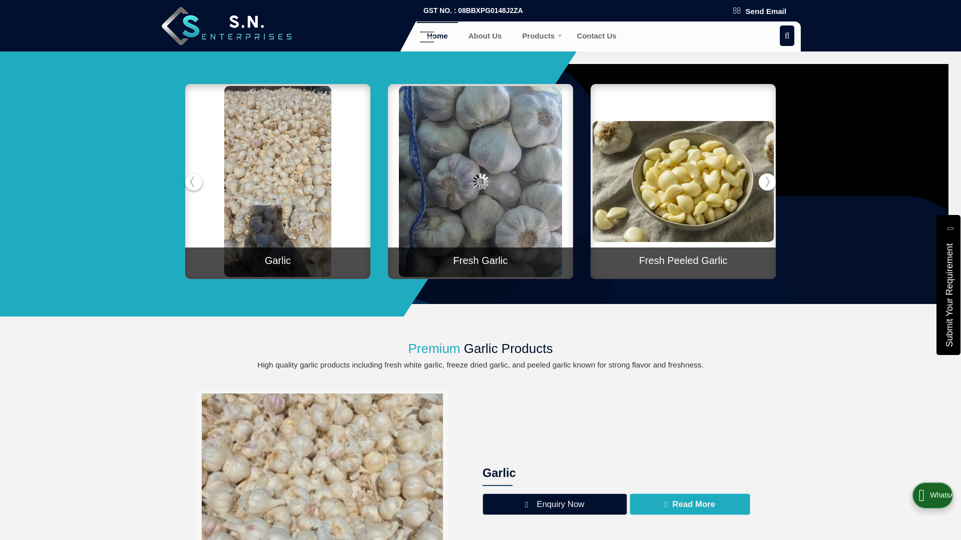 website screenshot of https://snenterprisesgarlic.in/