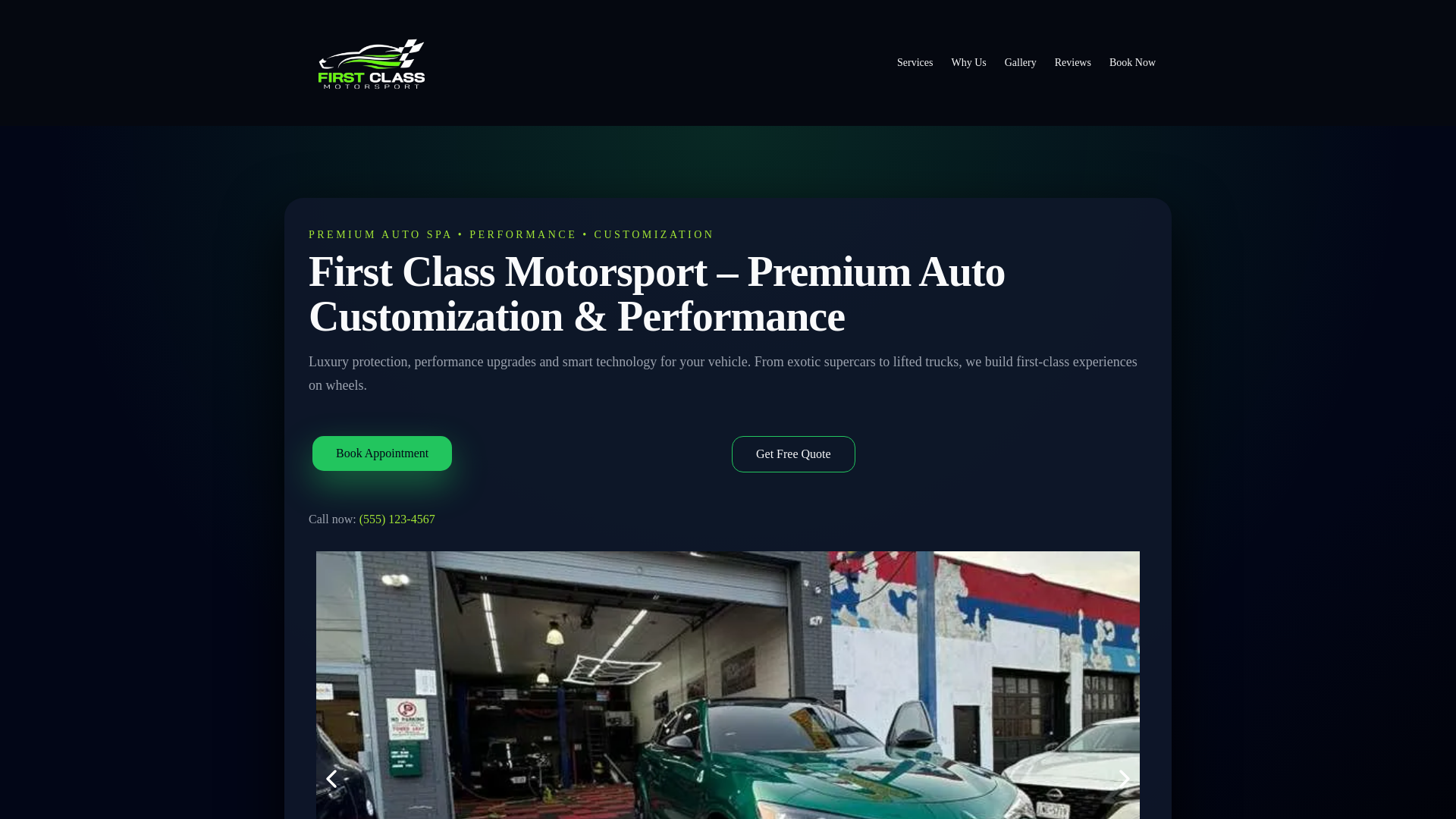 website screenshot of https://firstclassmotorsportli.com/