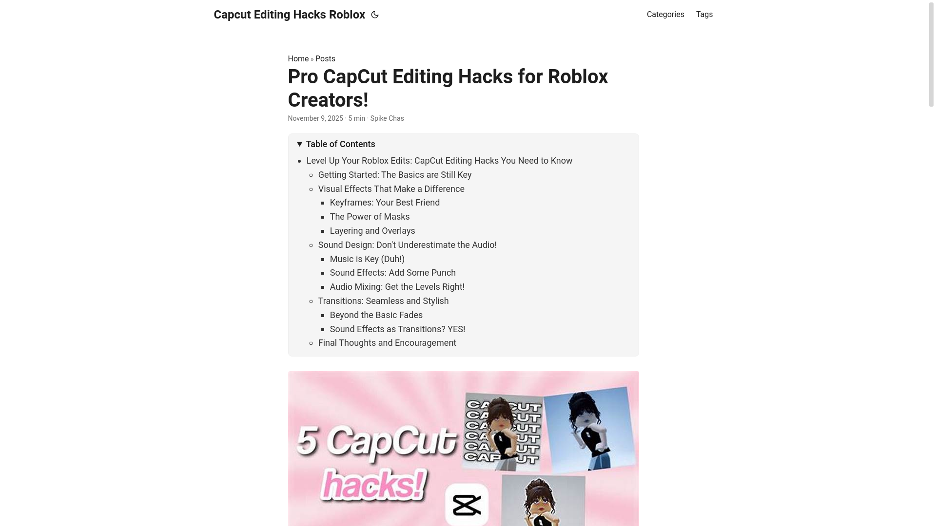 website screenshot of https://capcut-editing-hacks-roblox.pages.dev/