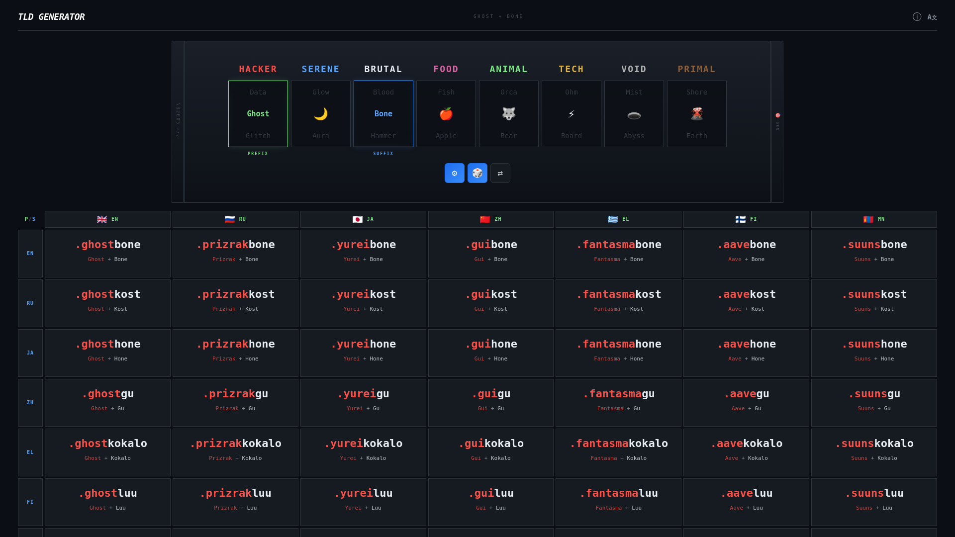 website screenshot of https://tld-generator.pages.dev/
