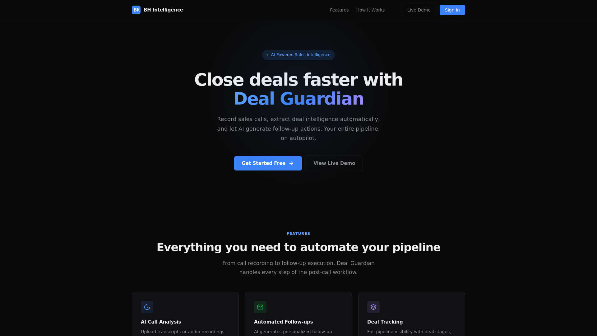 website screenshot of https://bh-intelligence-frontend.pages.dev/