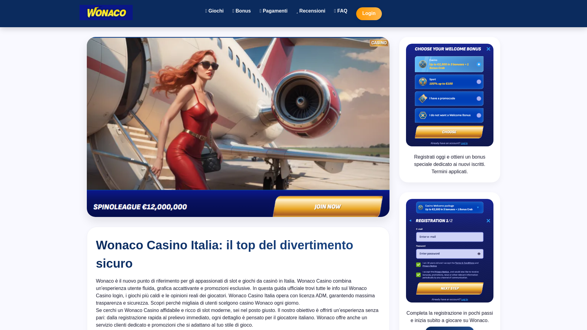 website screenshot of https://wonaco-login.com/