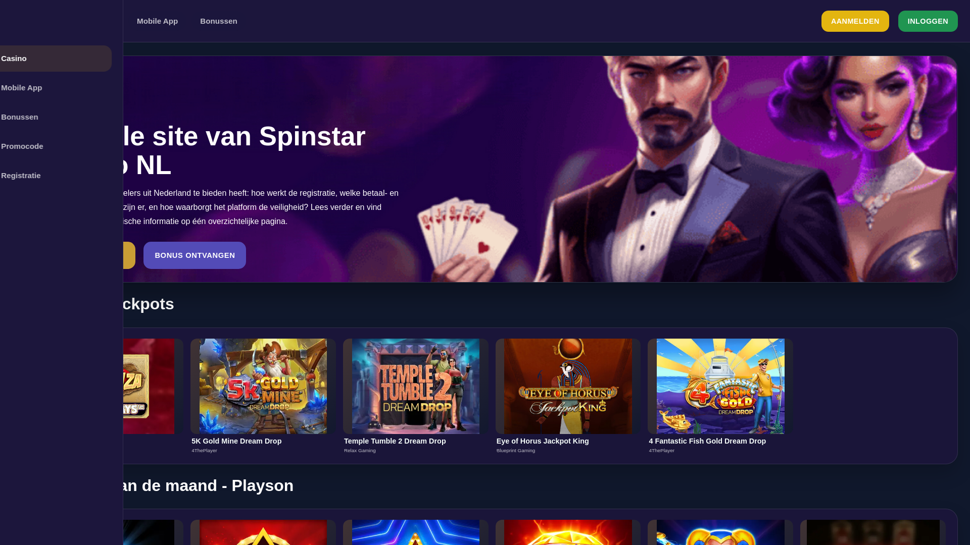 website screenshot of https://spinstars.casino/
