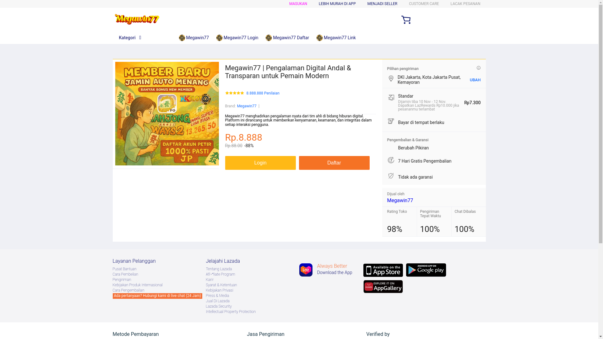 website screenshot of https://megawins77.net/
