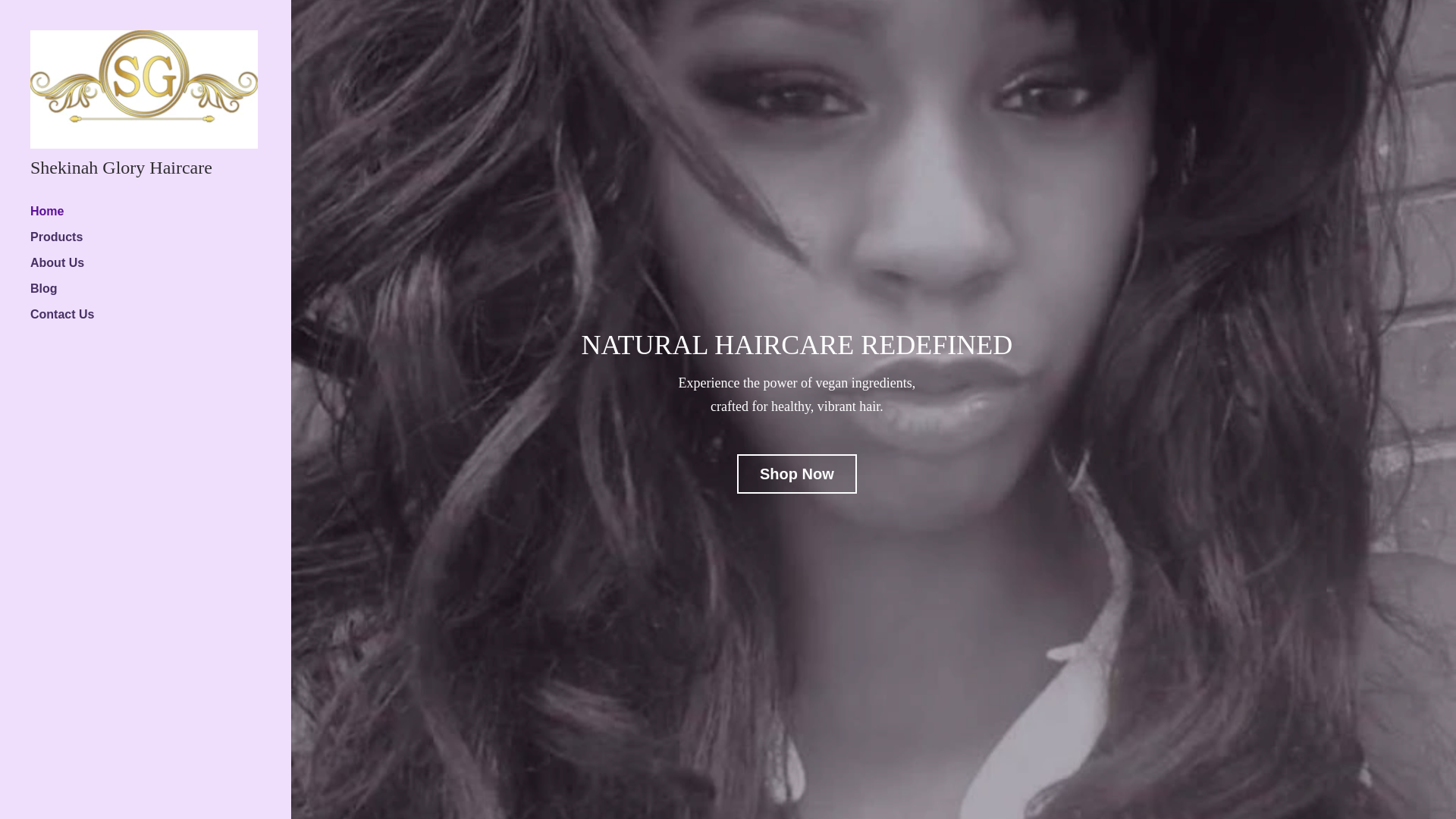 website screenshot of https://shekinahgloryhaircare.biz/