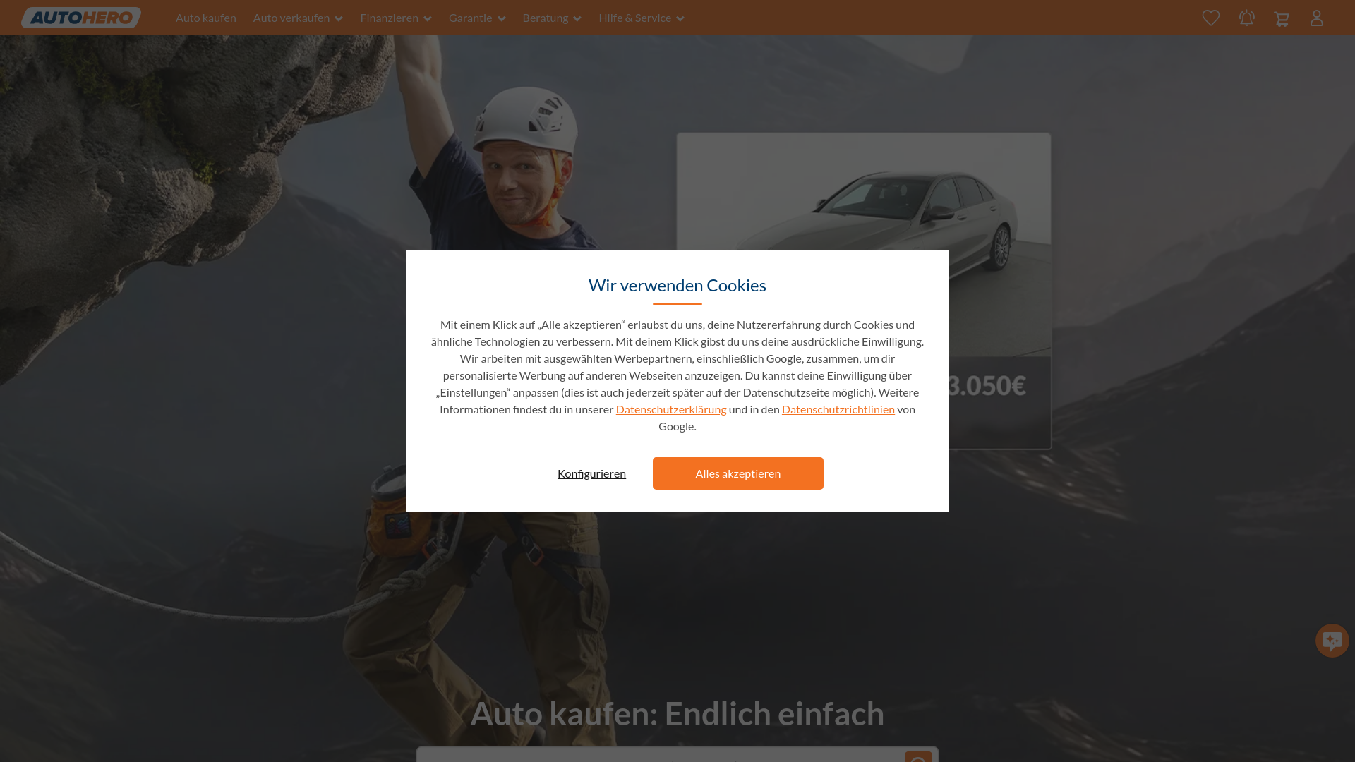 website screenshot of https://www.autohero.com