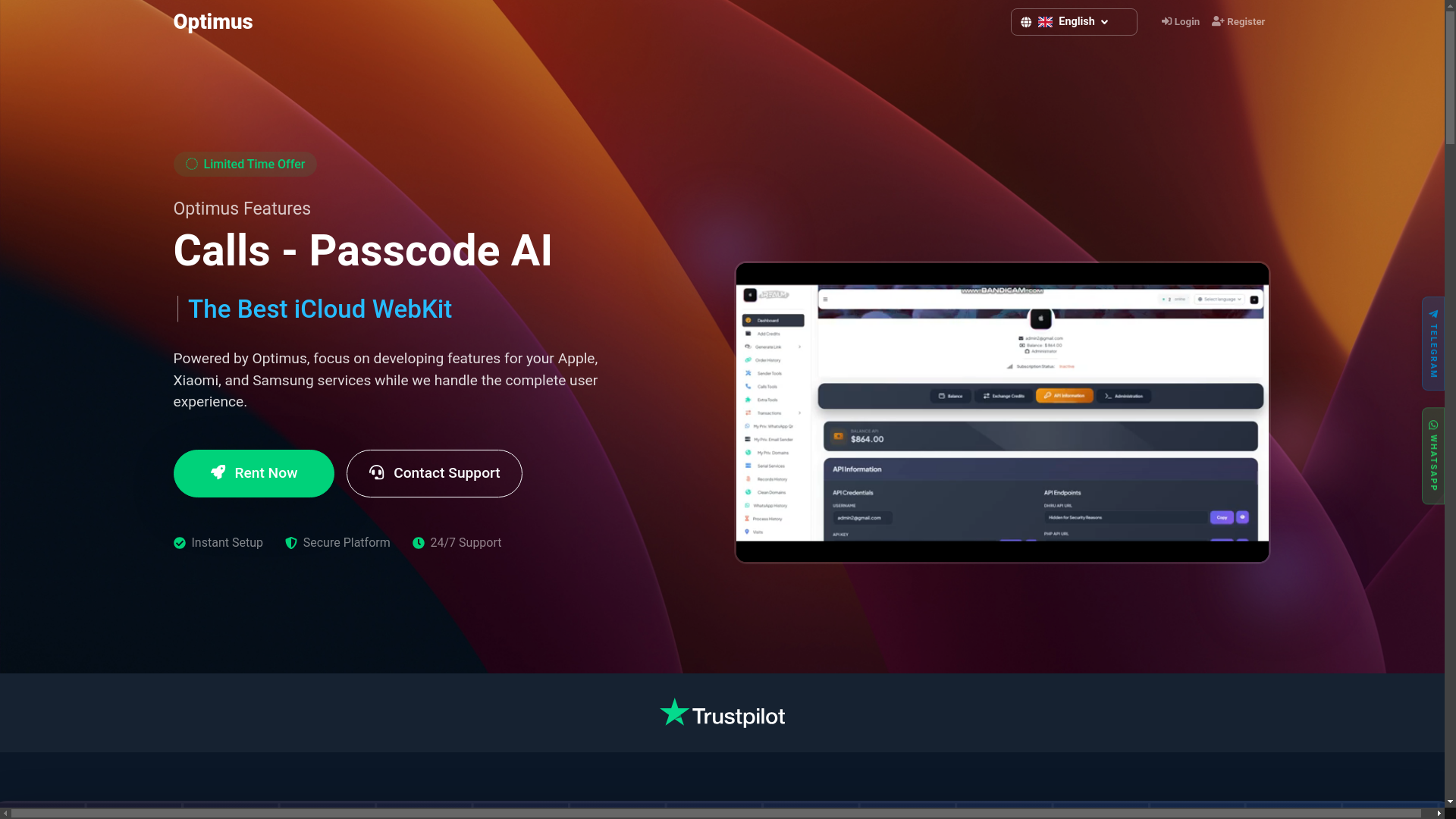 website screenshot of https://optimuscell.us/