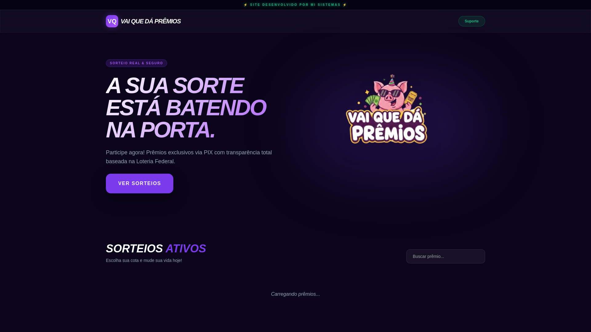 website screenshot of https://vaiquedapremios.com.br/