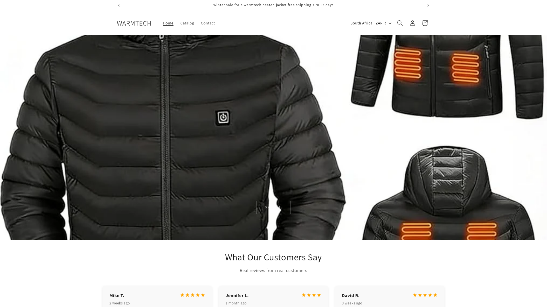 website screenshot of https://warmtech.co.za