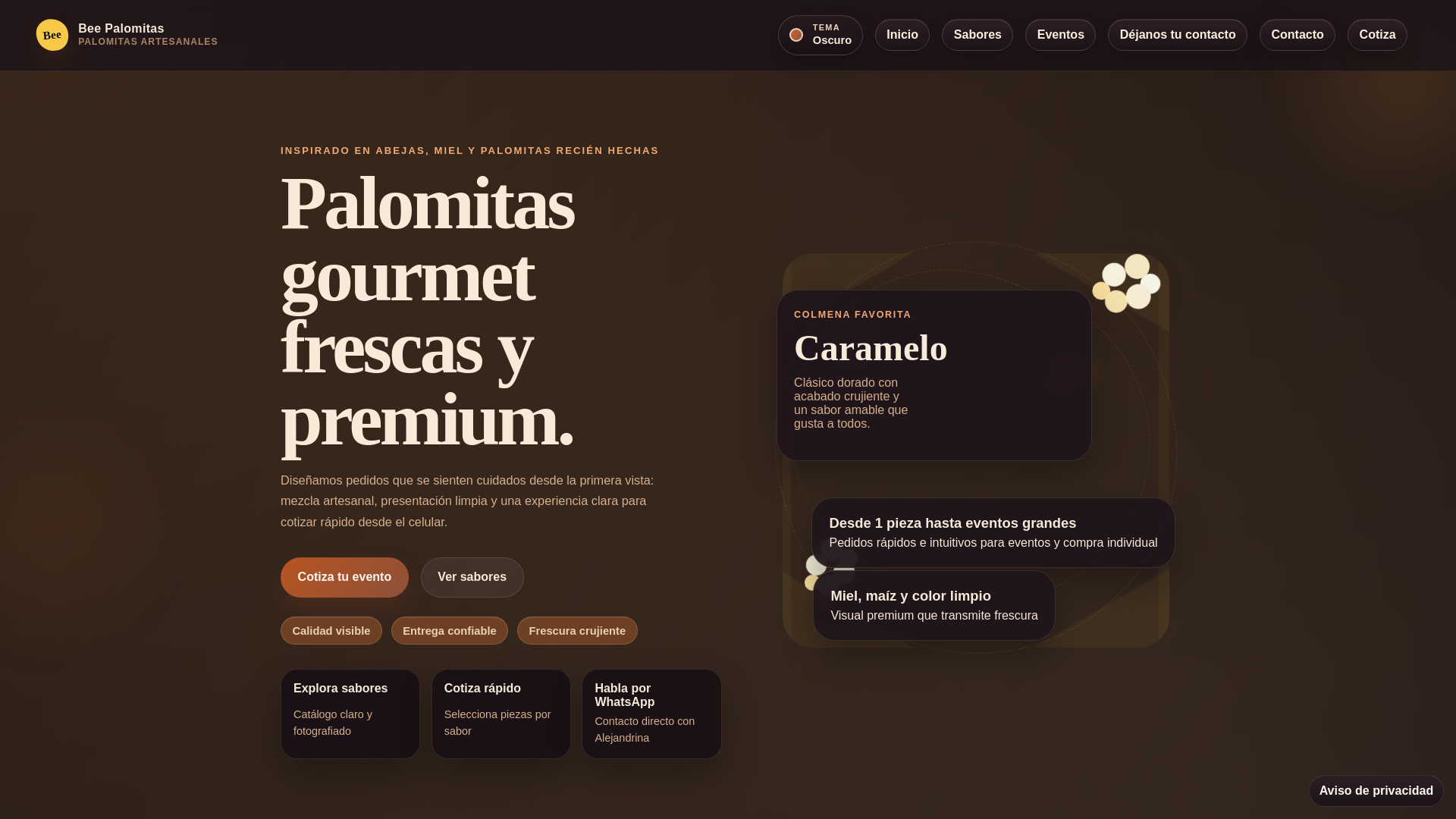 website screenshot of https://palomitasbee.com