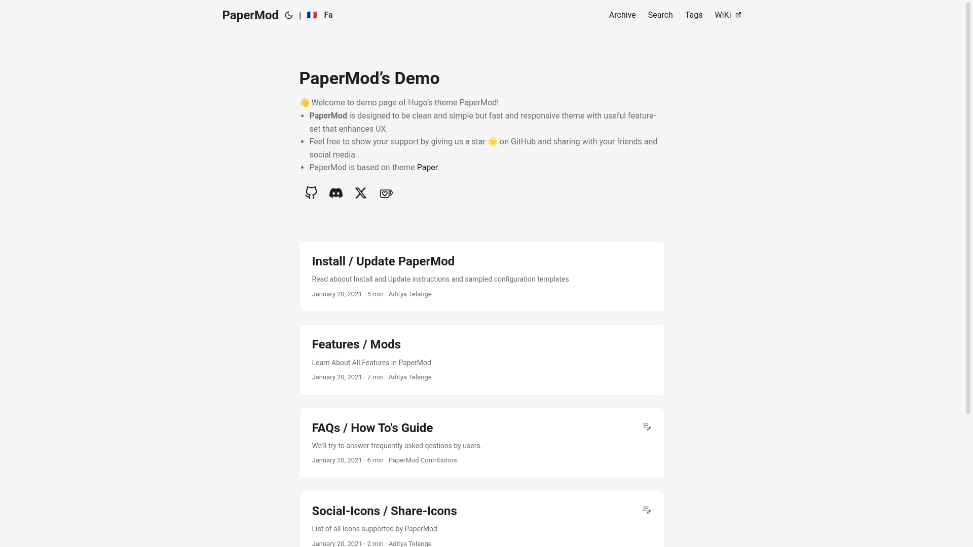 website screenshot of https://adityatelange.github.io/hugo-PaperMod/