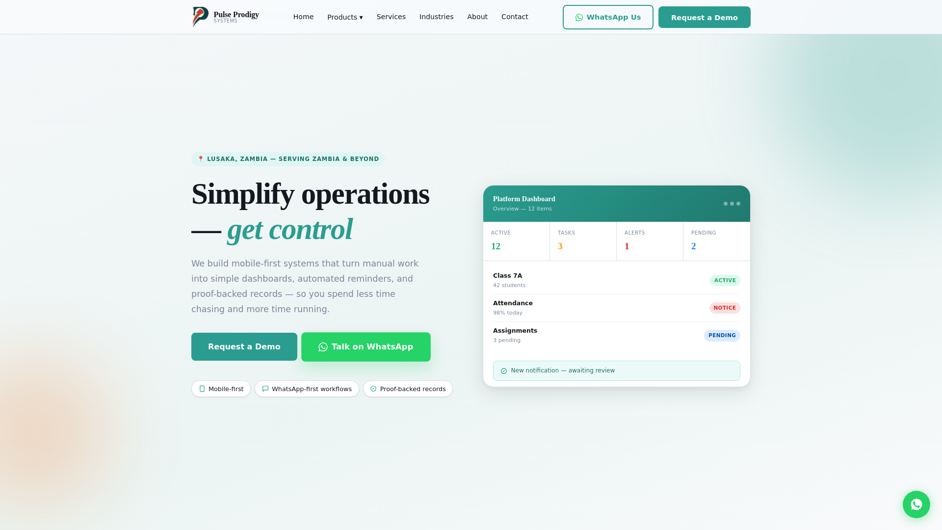 website screenshot of https://pulseprodigysystems.com